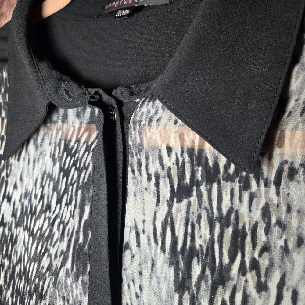 Robert Kitchen Black and Gray Button Down Shirt Sheer Panels Womens Medium - Picture 4 of 6